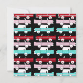 レトロヴィンテージカーズピンクレッドターコイズブルー 招待状 (裏面)