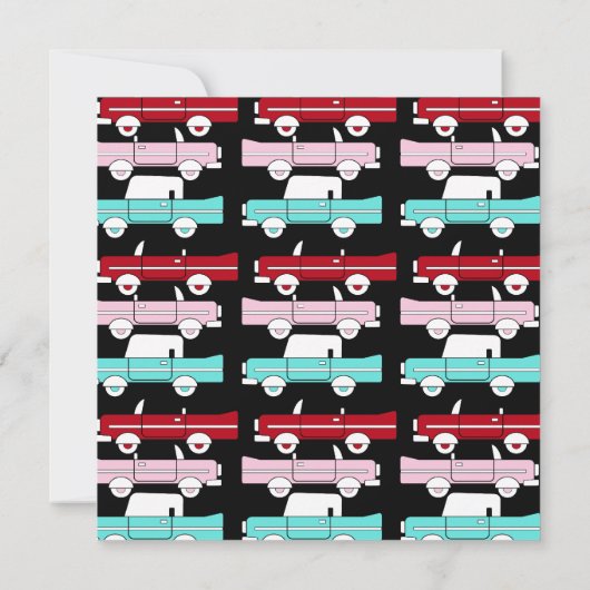 レトロヴィンテージカーズピンクレッドターコイズブルー 招待状 (裏面)