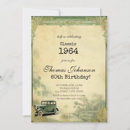 レトロヴィンテージカー60th父の誕生日パーティー 招待状 (裏面)