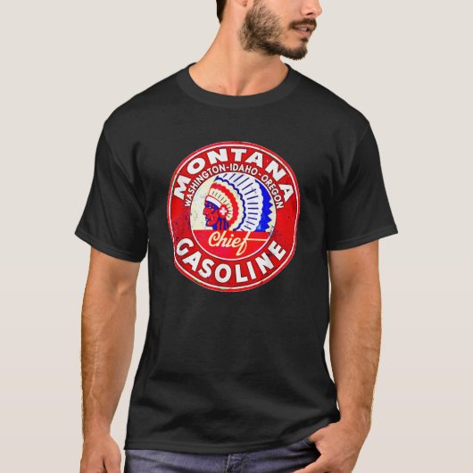 レトロヴィンテージガスステーションモンタナモーター油車Bi Tシャツ (正面)