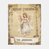 レトロヴィンテージガーディアンジェルメリークリスマス フリースブランケット (正面)