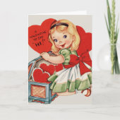 レトロヴィンテージガールカスタムバレンタインデー シーズンカード (正面)