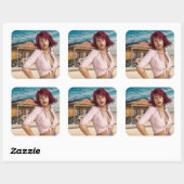 レトロヴィンテージガール放棄ガソリンスタンドのステッカー スクエアシール (シート)