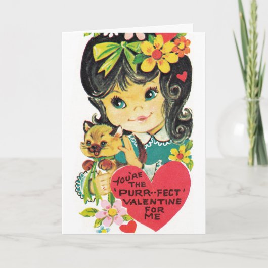 レトロヴィンテージガール&キャットバレンタンメッセージカード シーズンカード (正面)