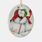 レトロヴィンテージキスをするスノーカップルホリデー セラミックオーナメント (右)