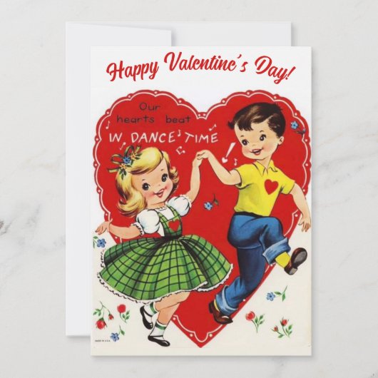 レトロヴィンテージキッズカスタム踊りバレンタインデー シーズンカード (正面)