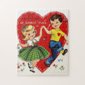 レトロヴィンテージキッズ踊りバレンタインデー ジグソーパズル (縦)
