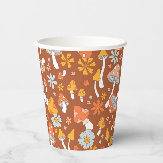 レトロヴィンテージキノコ花模様 紙コップ (正面)