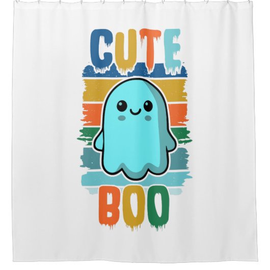レトロヴィンテージキュートハロウィーン幽霊 シャワーカーテン (正面)