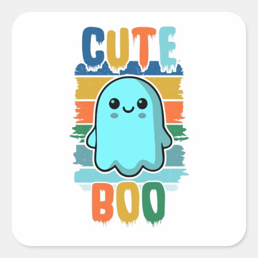 レトロヴィンテージキュートハロウィーン幽霊 スクエアシール (正面)
