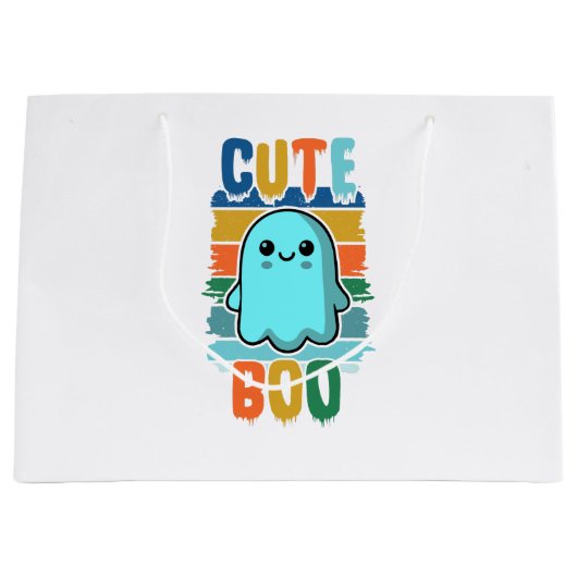 レトロヴィンテージキュートハロウィーン幽霊 ラージペーパーバッグ (正面)