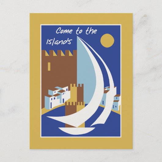 レトロヴィンテージギリシャ広告諸島旅行 ポストカード (正面)