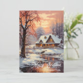 レトロヴィンテージクラシック居心地の良い冬の夜のシーン シーズンカード (スタンド正面)