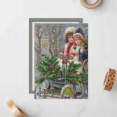 レトロヴィンテージクリスマスの女の子を追加気持ち ノートカード (正面/裏面インサイチュ)