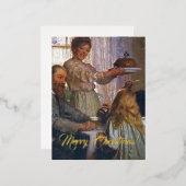 レトロヴィンテージクリスマスイブファミリーディナー 箔シーズンポストカード (正面/裏面)