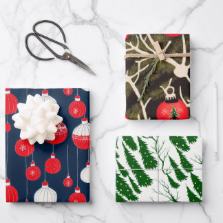 レトロヴィンテージクリスマスイラストレーションパターン ラッピングペーパーシート