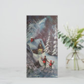 レトロヴィンテージクリスマスウィンターコテージシーン シーズンカード (スタンド正面)