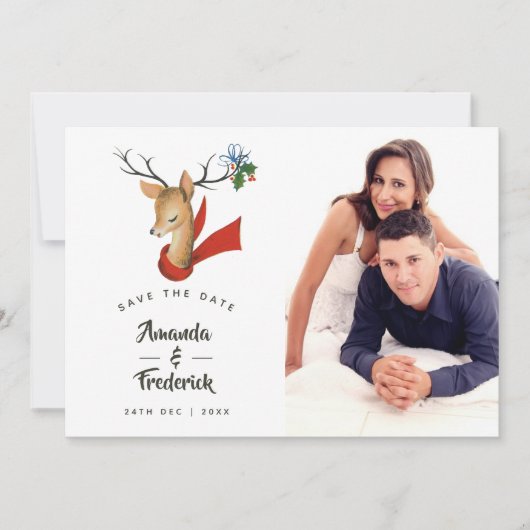 レトロヴィンテージクリスマスウェディング日付を保存 セーブザデート (正面)