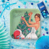 レトロヴィンテージクリスマスウーマンサンタパーティープレート ペーパープレート (パーティー)