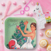 レトロヴィンテージクリスマスウーマンサンタパーティープレート ペーパープレート (パーティー)