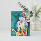 レトロヴィンテージクリスマスエンジェルとキャンディポストカード シーズンポストカード (スタンド正面)