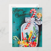 レトロヴィンテージクリスマスエンジェルとキャンディポストカード シーズンポストカード (正面/裏面)
