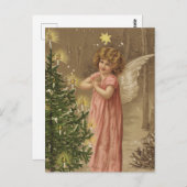 レトロヴィンテージクリスマスエンジェルクリスマスツリー ポストカード (正面/裏面)