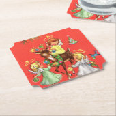 レトロヴィンテージクリスマスエンジェルスホリデーパーティー ペーパーコースター (アングル)
