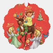 レトロヴィンテージクリスマスエンジェルズアッド文字 オーナメントカード (正面)