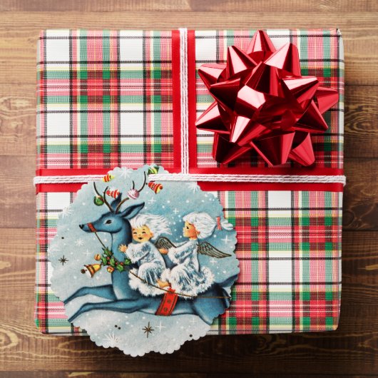 レトロヴィンテージクリスマスエンジェルズアッド文字 オーナメントカード (インサイチュ (ギフト))