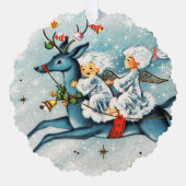 レトロヴィンテージクリスマスエンジェルズアッド文字 オーナメントカード (正面)