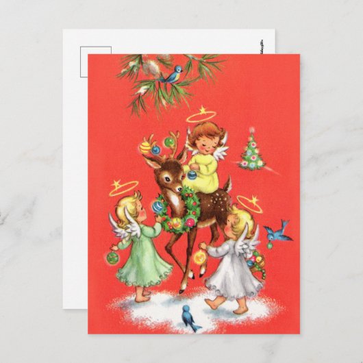 レトロヴィンテージクリスマスエンジェルズディアホリデイ 案内ポストカード (正面/裏面)