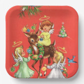 レトロヴィンテージクリスマスエンジェルズトインデアパーティー ペーパープレート (正面)