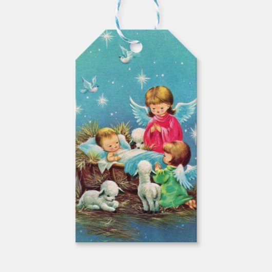 レトロヴィンテージクリスマスエンジェルズホリデイ ギフトタグ (正面)