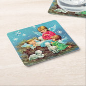 レトロヴィンテージクリスマスエンジェルズホリデイ スクエアペーパーコースター (アングル)