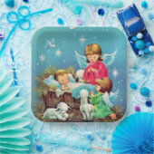 レトロヴィンテージクリスマスエンジェルズホリデイ ペーパープレート (パーティー)