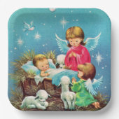 レトロヴィンテージクリスマスエンジェルズホリデイ ペーパープレート (正面)