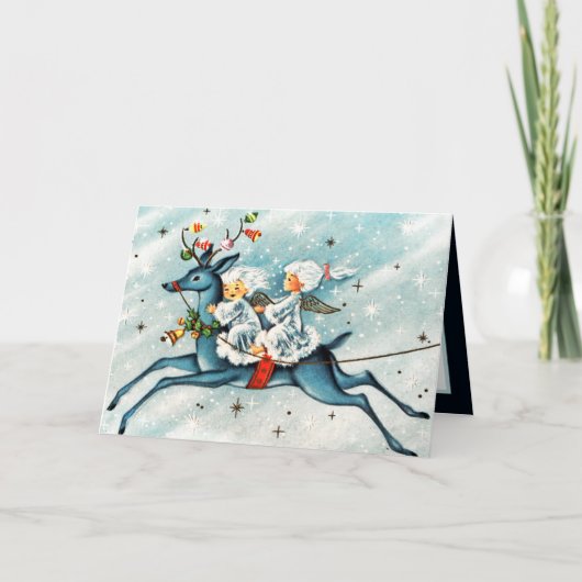 レトロヴィンテージクリスマスエンジェルトインデナー気持ち カード (正面)