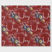 レトロヴィンテージクリスマスオーナメントオンレッド ラッピングペーパー (フラット)