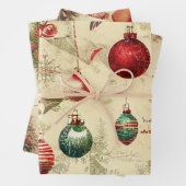レトロヴィンテージクリスマスオーナメントパインコーン ラッピングペーパーシート (インサイチュ)