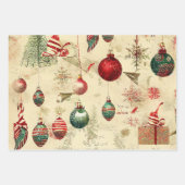 レトロヴィンテージクリスマスオーナメントパインコーン ラッピングペーパーシート (正面)