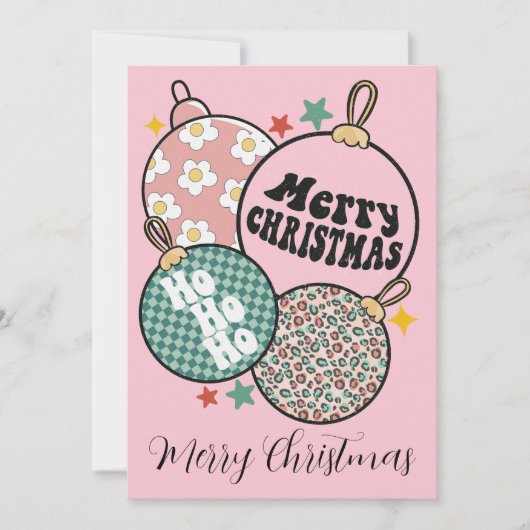 レトロヴィンテージクリスマスオーナメントフォトファミリー シーズンカード (正面)