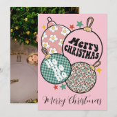 レトロヴィンテージクリスマスオーナメントフォトファミリー シーズンカード (正面/裏面)