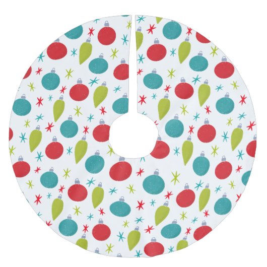 レトロヴィンテージクリスマスオーナメント パターン(の模様が)ある ブラッシュドポリエステルツリースカート (正面)