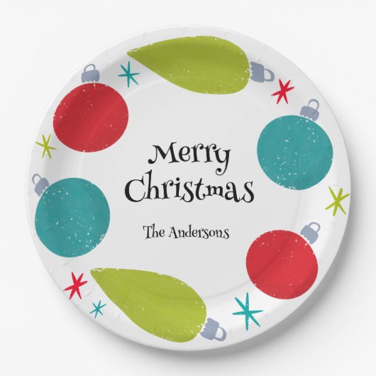 レトロヴィンテージクリスマスオーナメント パーソナライズされた ペーパープレート (正面)