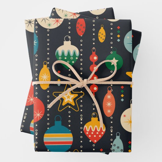 レトロヴィンテージクリスマスオーナメント ラッピングペーパーシート (インサイチュ)