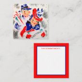 レトロヴィンテージクリスマスカップルホリデー スクエア名刺 (正面/裏面)