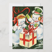 レトロヴィンテージクリスマスカップル雪だるま シーズンカード (正面)