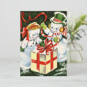 レトロヴィンテージクリスマスカップル雪だるま シーズンカード (スタンド正面)