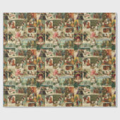 レトロヴィンテージクリスマスカードコラージュ ラッピングペーパー (フラット)